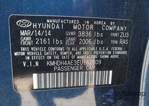 2014 Hyundai Elantra Se из США, поврежденный, VIN KMHDH4AE3EU162809